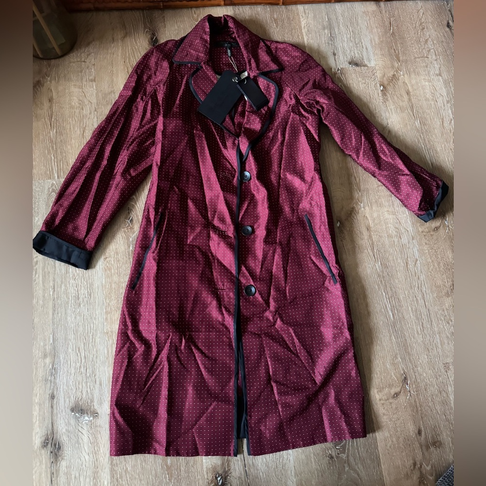 rag & bone NWT Burgundy Cab Combo Clayton Polka Dot Trench Coat Size 0